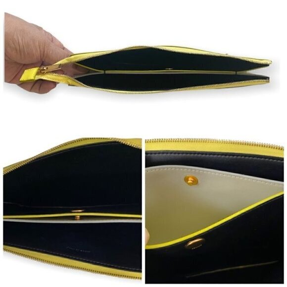 New Celine Yellow/Grey Leather Duo Small‎ Pouch Clutch Bag - Picture 7 of 12